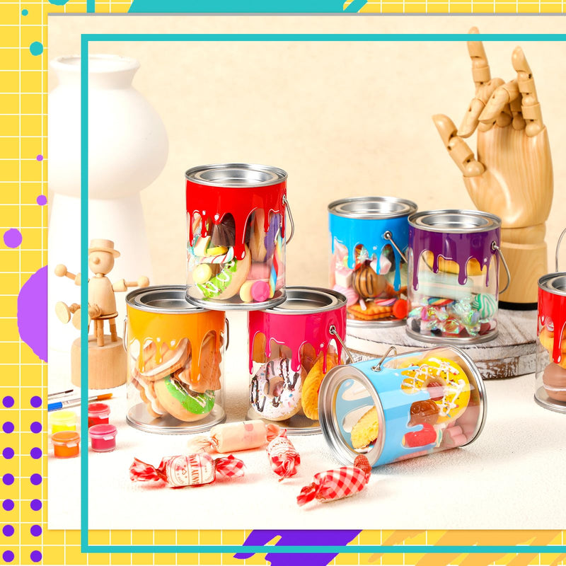 Reallnaive 24 Pcs Art Paint Party Favors Clear Empty Paint Cans Bulk with Lids Mini Size Transparent Plastic Buckets Mini Containers for Party Supplies Treats Candy Crafts DIY Decor, 2.76 x 3.54 Inch