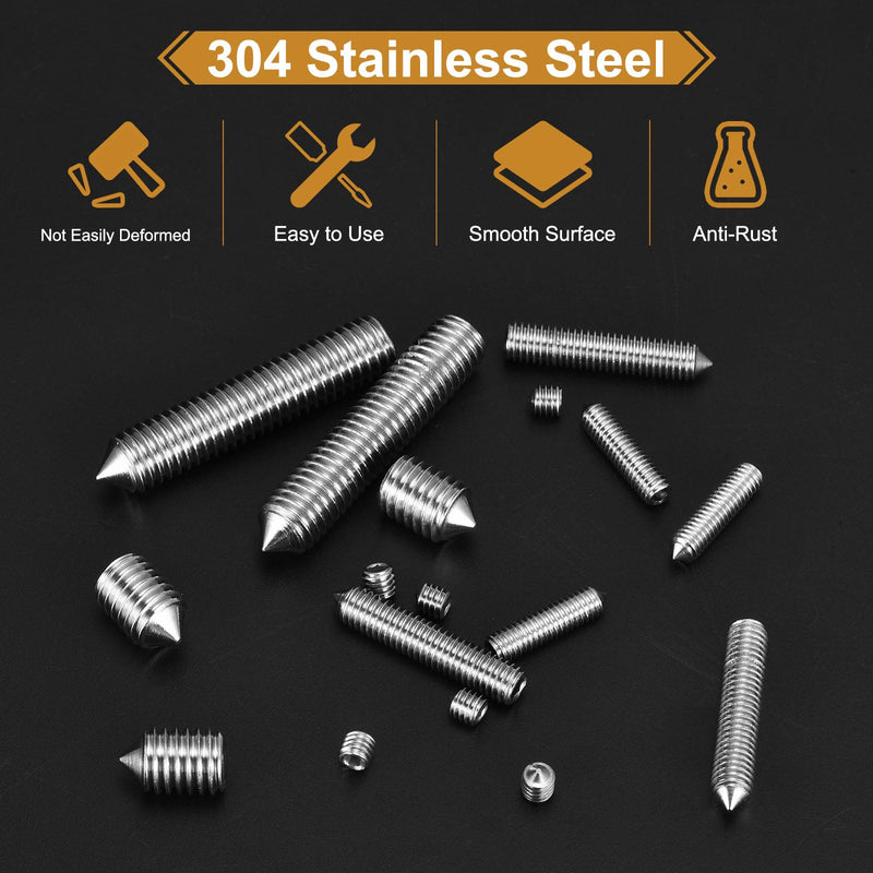 uxcell 40Pcs Set Screws M5x10mm 304 Stainless Steel Cone Point Hex Socket Grub Screws for Machinery, Home Repairs, and Fixtures Silver 40