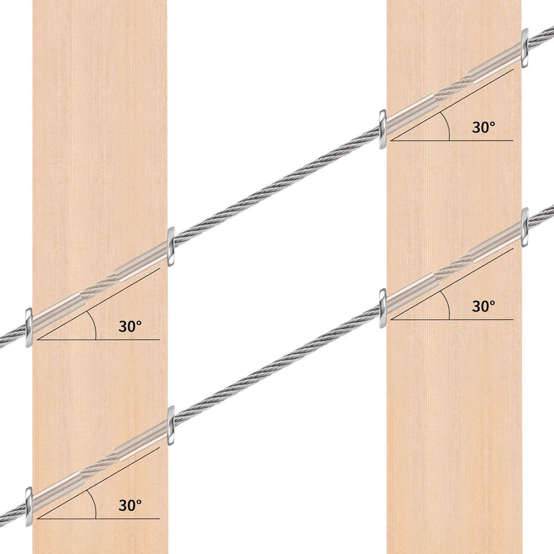 Steel DN Mate 80 Pack T316 Stainless Steel Cable Protector 30 Degree Angle Beveled Protector Sleeves, Protector Sleeve for 1/8 Cable Railing Hardware with a Drill Bit, Stair Railing Kit for Wood Post Silver