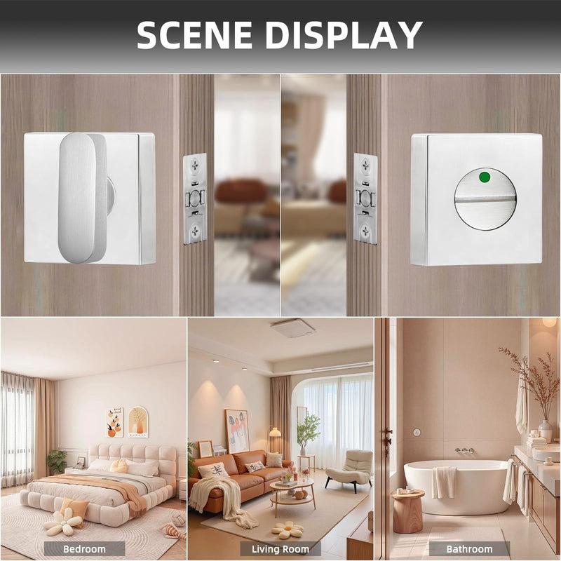 Bathroom Door Knob Lock with Indicator Light,Modern Privacy Lock, Square Deadbolt Lock (Keyless), Interior Swivel Knob, for Home,Office,Bathrooms,Restrooms (Silver) Silver