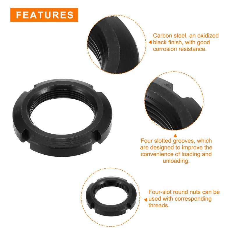 uxcell M35x1.5mm Retaining Four-Slot Slotted Round Nut, 4Pcs Carbon Steel Round Lock Nut for Various Rolling Bearings, Industrial Field, Black