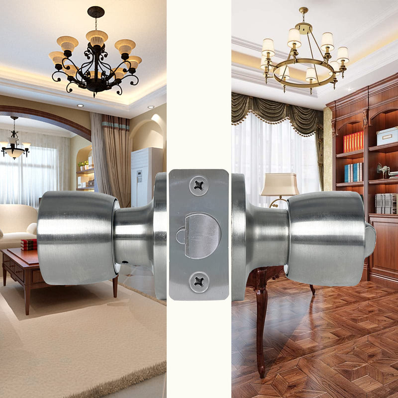 JO.KO Door Knob with Lock and Keyed, Satin Nickel Round Ball Lock Interior/Exterior Door Knob for Bedroom Or Bathroom (Stainless) 1 Piece Keyed Entry Satin Stainless