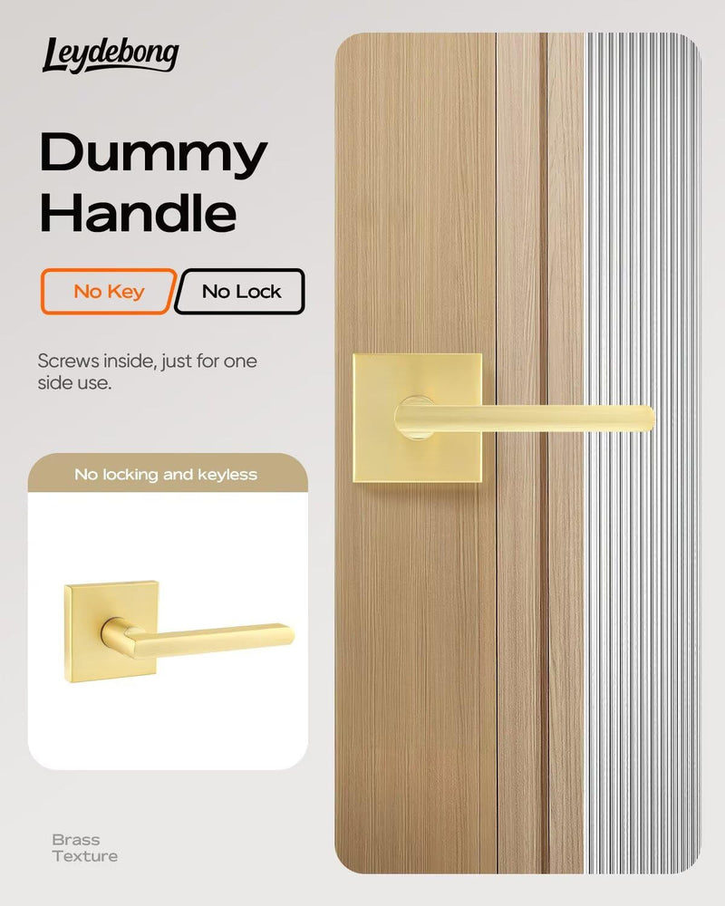 Leydebong 3 Pack Single Sided Gold Heavy Duty Door Lever Dummy Door Handle Set Door Hardware, Door Handles, Interior Door Handles Dummy Door Lever without Lock and Key