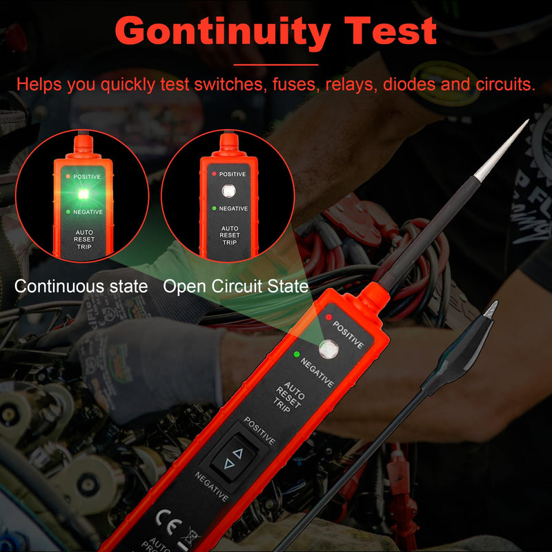Power Circuit Probe Tester 6V-24V DC Test Light Car Fuse Tester Tool 12V Short Circuit Finder 12V Auto Electrical Tester Kit Component Tester Polarity Identify with Overload Protection,Long Test Lead Red