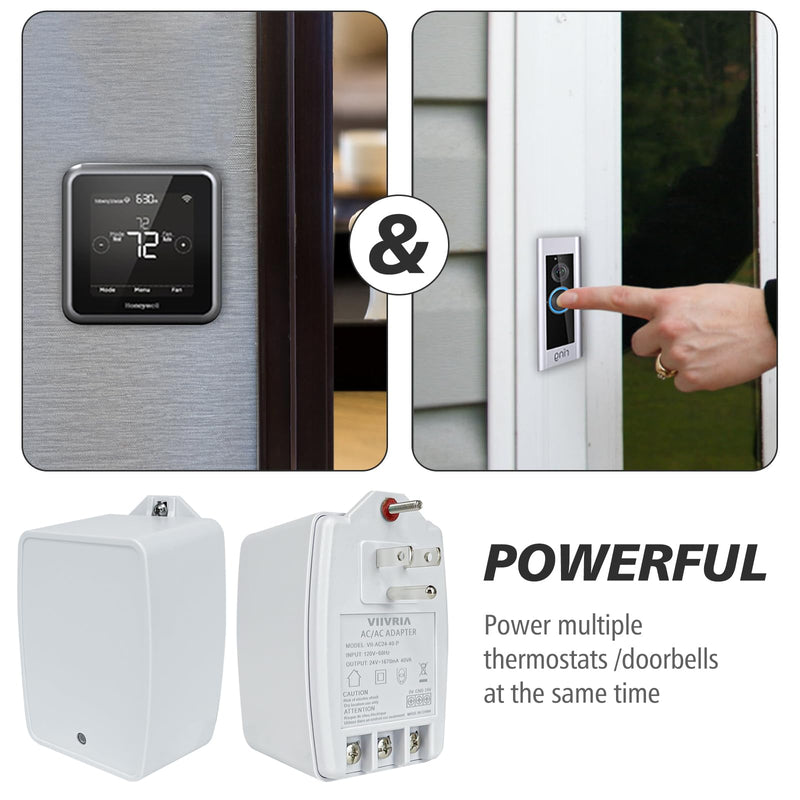 24-Volt AC 40VA Plug-in Doorbell Transformer, Compatible with Ring Wired Video Doorbell, Nest, Ecobee, Sensi, and Honeywell Thermostats, Power Supply for Multiple Smart Doorbells