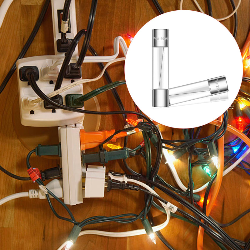 Tnisesm 20 Pcs Christmas Light fuses 3A 3.6x10mm 125V Fast Blow Glass Fuses, Mini Small Fuse, Christmas String Outdoor Light Plug Fan Fuse 3A Christmas Light fuse