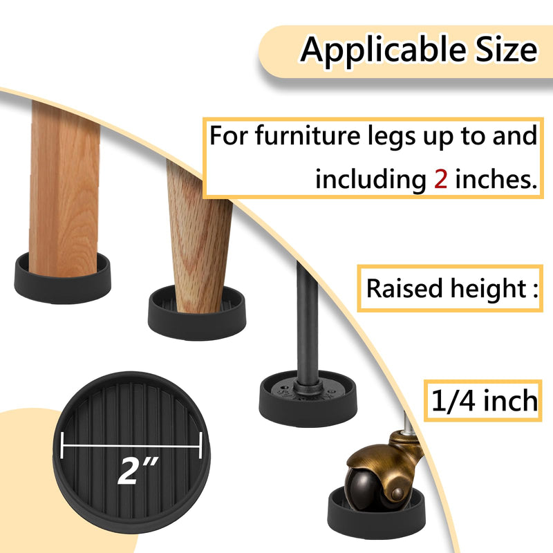 2x2 Round Rubber Furniture Caster Cups, Anti-Sliding Furniture Pads Bed Stopper Floor Protectors with Grip - Protect Any Flooring 2"x2" 4 Pcs Black