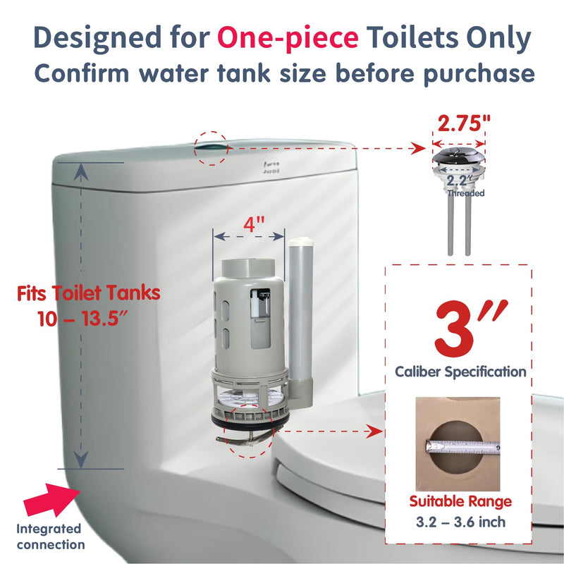 3-Inch Dual Flush Valve Replacement Kit for One-Piece Toilets Fits 3-inch drain holes