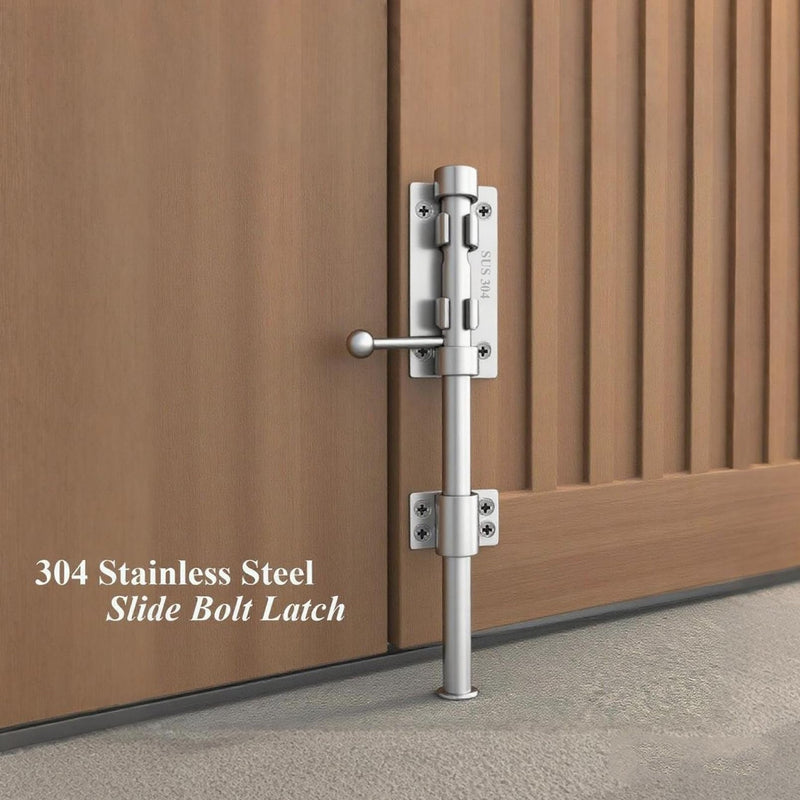 Gate Latch 304 Stainless Steel Slide Bolt Latch Heavy Duty Rustproof Barrel Bolt Latch Thickened Solid Outdoor Gate Lock Door Hardware for Shed Fence Trailer Silver 12 Inch