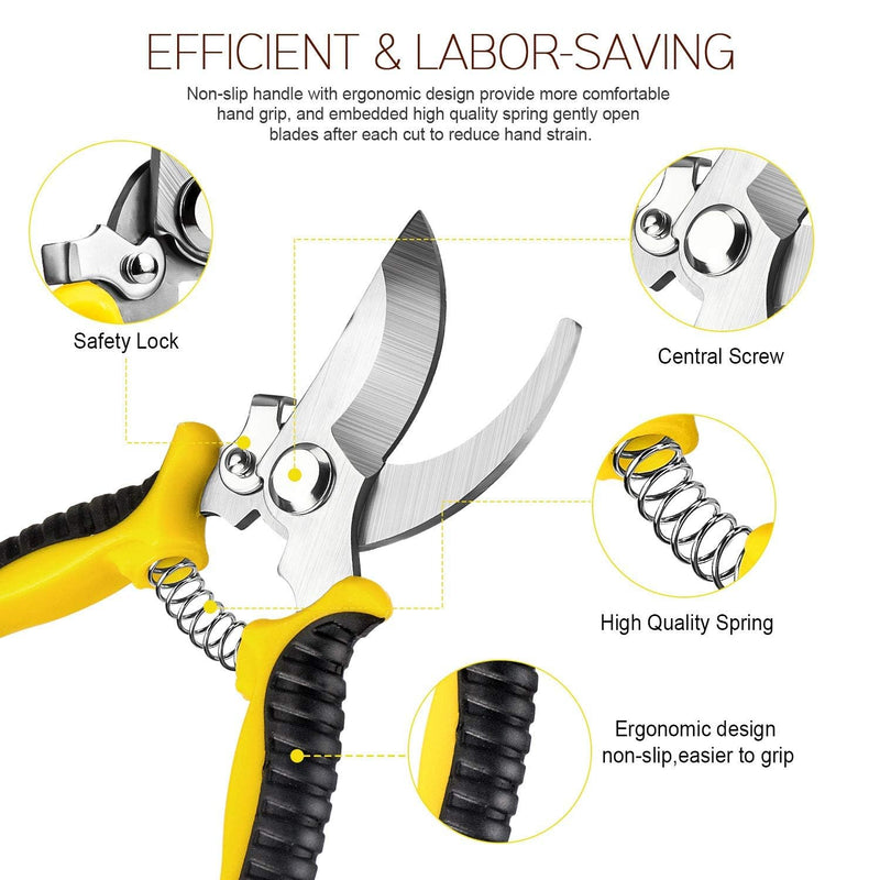 3 Pack Garden Pruning Shears Stainless Steel Blades Handheld Pruners Set with Gardening Gloves 3 PCS Multi-color
