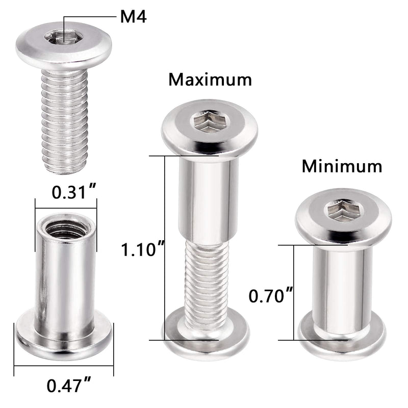 40 Sets M6 Binding Post Screws Rivet Socket Cap Connecting - Silver Hex Screws and Nuts Metal Bolts Cap Nuts Assortment Kit for Baby Bed Furniture, Scrapbook Photo Albums Binding (M6x15mm-D) M6x15mm-D