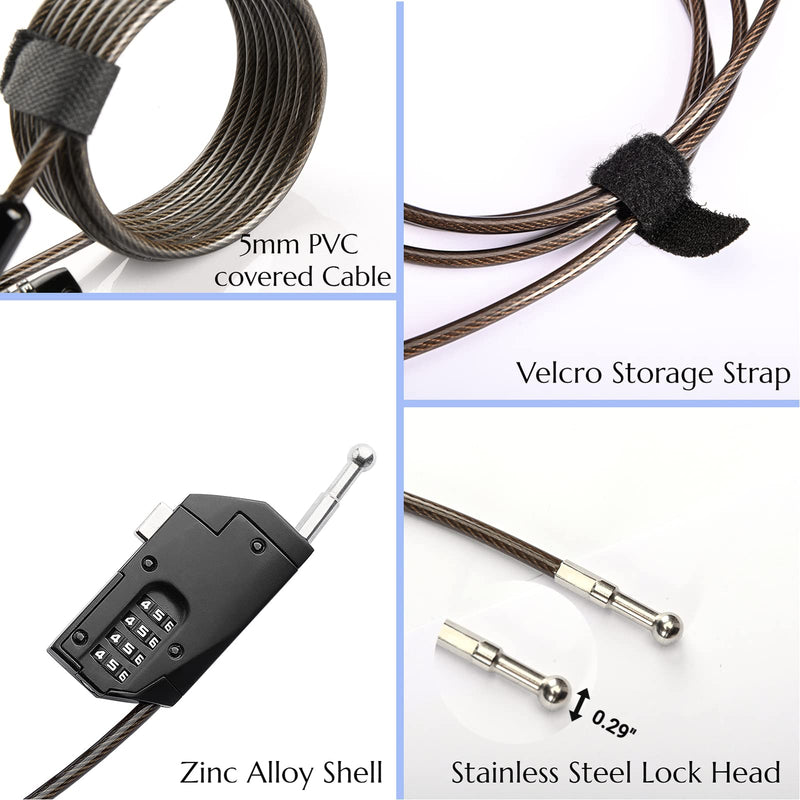 Adjustable Cable Lock, Combination Wire Lock Trail Camera and Kayak Lock, 6.5ft Long Cord for Luggage Suitcase Helmet, Zinc Alloy Lock Part, Steel Cable, 10,000 Codes, Easy to Use - NewNest Australia