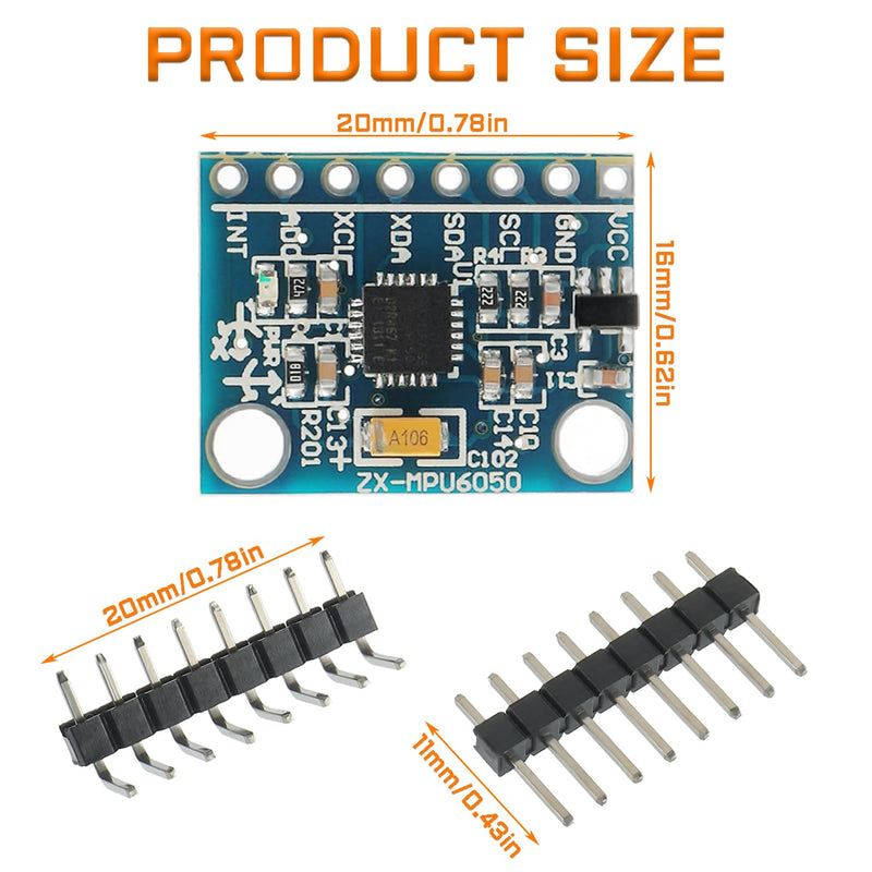 GY521 MPU6050 3 Axis Gyroscope and 3 Axis Accelerometer Module adopts 16 Bit AD Converter Data Output IIC I2C for Arduino(3 pcs)