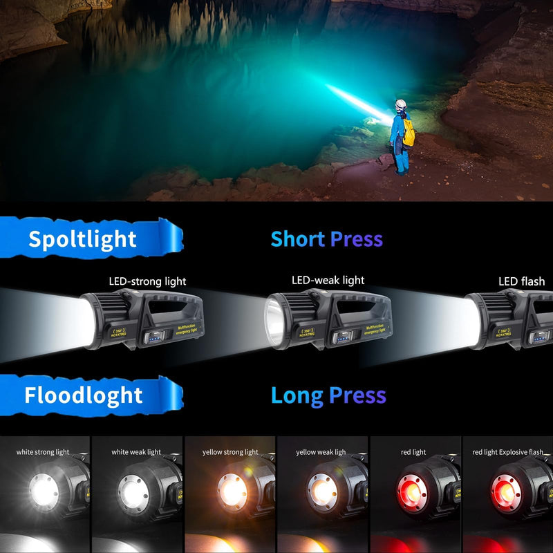 1300000 L Spotlight, Rechargeable Led Spotlight Flashlight with 350° Rotate Head, 9 Modes Super Bright Spot Lights Outdoor Handheld, IPX6 Waterproof Solar Flashlight for Emergencies X-Large LT-CL012 - NewNest Australia