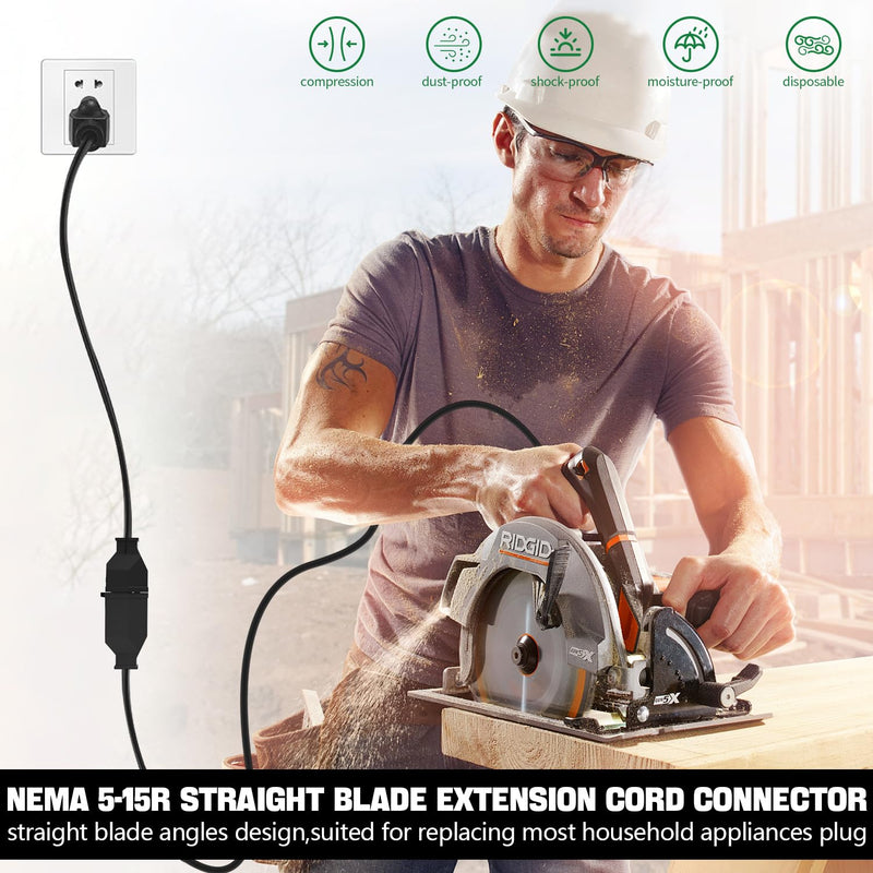3Pack Straight Blade Plug, 2 Pole 3 Wire 125V 15A Grounding Plug Female Extension Cord Ends Replacement Electrical Plugs Connectors End Black