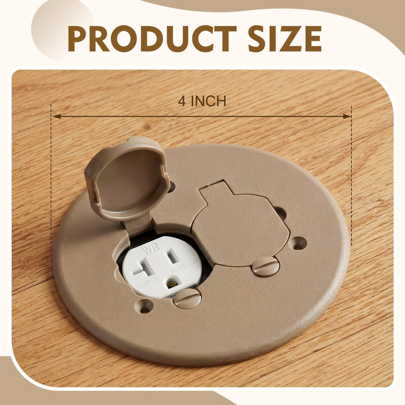 Kingdder 2 Set Round Floor Box Cover 4" Diameter Plastic Duplex Floor Outlet Cover Plate Weatherproof Replacement for Countertop Home (Bronze) Bronze
