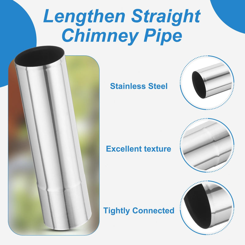 PATIKIL 8x19cm Stove Pipe, 4Pcs Stainless Steel Thickened Lengthen Straight Tent Stove Chimney Pipe Flue Extension for Camping Stove Vent Water Heater Smoke Exhaust 4 8x20cm