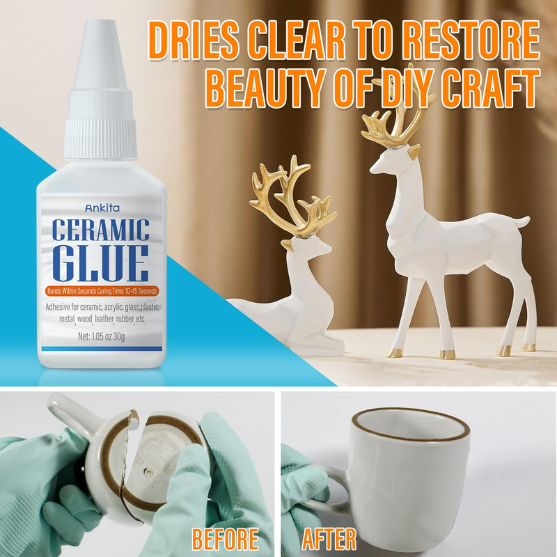 Super Ceramic Glue, 30g Best Glue for Ceramic and Porcelain Repair, Waterproof and Multisurface Glue for All Bondings with High Temperature Resistance