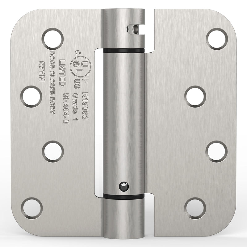 Self Closing Door Hinge, Auto Closing Spring Hinge with Adjustable Tension, 4 x 4 Inch, 5/8'' Radius Corners, for Home Interior, Exterior, Cabinet Doors and Commercial Use, Satin Nickel, 1 Pack 4" (1 Pack)