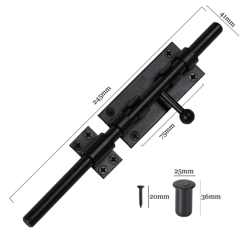 Barrel Bolt Latch 9.6 Inch Black Cane Bolt Heavy Duty Gate Latch 304 Stainless Steel Hardware for Outdoor Fence Wooden Gates Barn Door Inside Door Black 1 Pack
