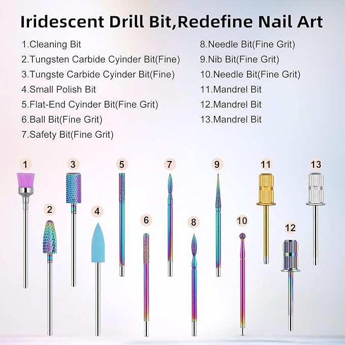 Sanding Bands for Nail Drilling with 13 Nail Drill Bits, 250 Pieces File Sanding Bands Set, 3/32" Tungsten Carbide Files, 5 Colors Sanding Bands (Acrylic Gel Nails, Manicure Pedies #80#120#180 Grit) - NewNest Australia