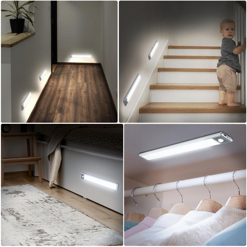 51-LED Motion Sensor Under Cabinet Light, 12-inch Magnetic Rechargeable Under Counter Closet Lights, Wireless Night Light Bar, 3-Pack, Cool White 12 inch