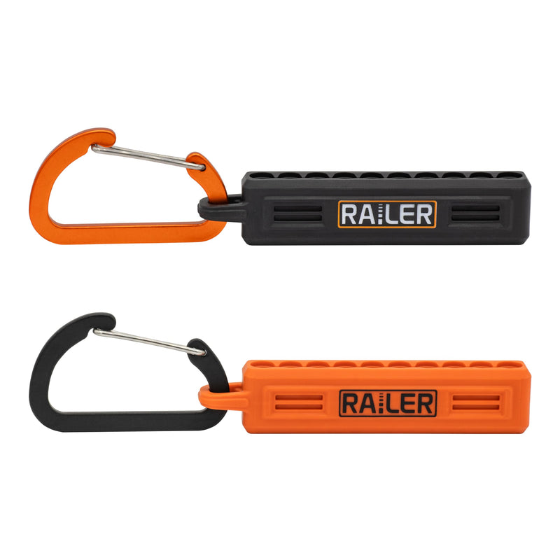 Screwdriver Bit Holder Storage Organizer – Railer 10-Hole Black and Orange Bit Holder with Carabiner - 2 Pack Black + Orange