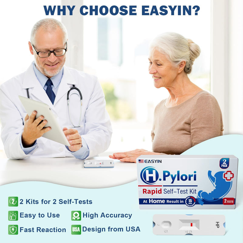 H Pylori Test Kit: 2 Pack Helicobacter Pylori Test at Home Results in 10-15 Minutes - Fast & Highly Accurate, Easy to use & Read H-Pylori Test Kit (2)