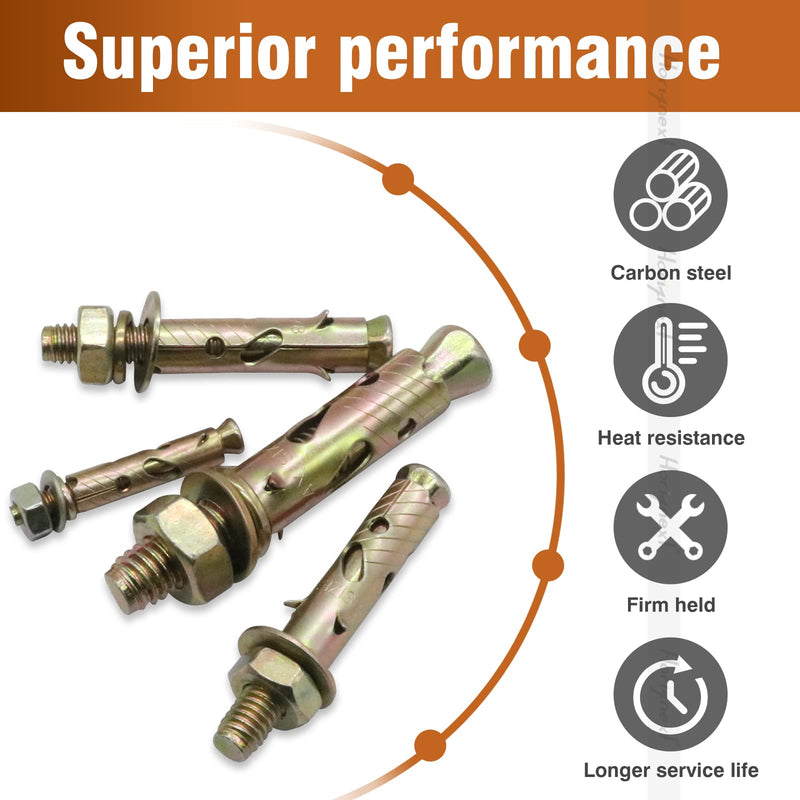 3/8" x 2-1/2 inch Carbon Steel Antiskid Sleeve Anchor, zinc Plated Non-Slip Expansion Anchors for Concrete Base Wall Furniture (10 pcs) 3/8x2-1/2 inch 10