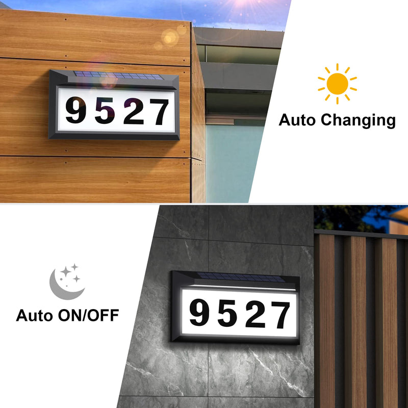 Solar Address Sign, Lighted Address Plaque Outdoor Waterproof, Illuminated Address Numbers, House Numbers for Outside Black