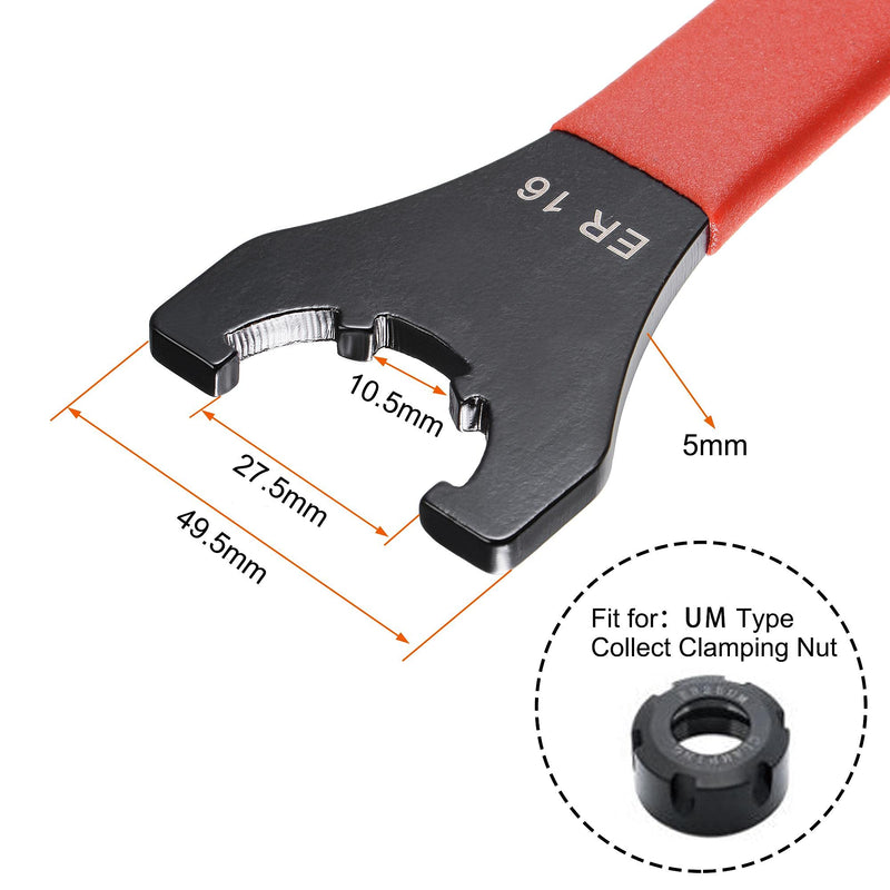 uxcell Collet Chuck Wrench Spanner for ER16UM Clamping Nut CNC Milling Lathe Chuck Holder Tool with Red Non-slip Handle