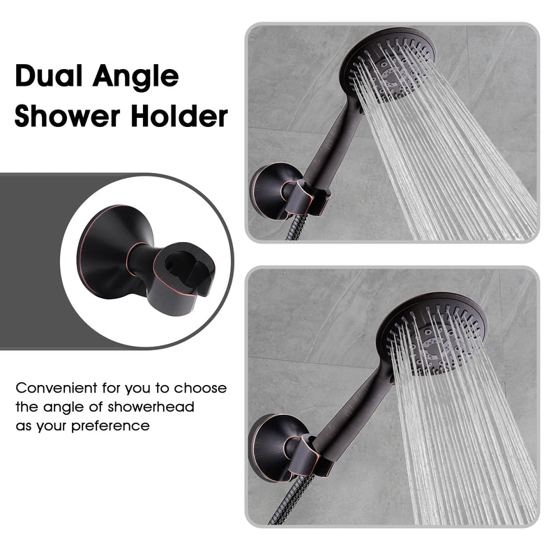 BRIGHT SHOWERS Handheld Shower Head Holder with Dual Angle Positions, Wall Suction Bracket Includes Adhesive 3M Disc, No Tools Required and Easy Installation, Oil Rubbed Bronze Finish Suction Shower Holder