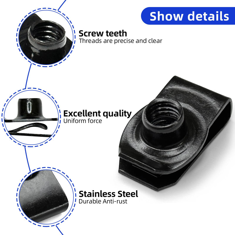 5/16"-18 U Clip On Nut, Black Extruded U Nuts Clip Carbon Steel, 15 Pcs U Style Fastener Clip for Automotive Dash Door Panel Interior(15 Pack) 5/16"-18(Black,15 pack)