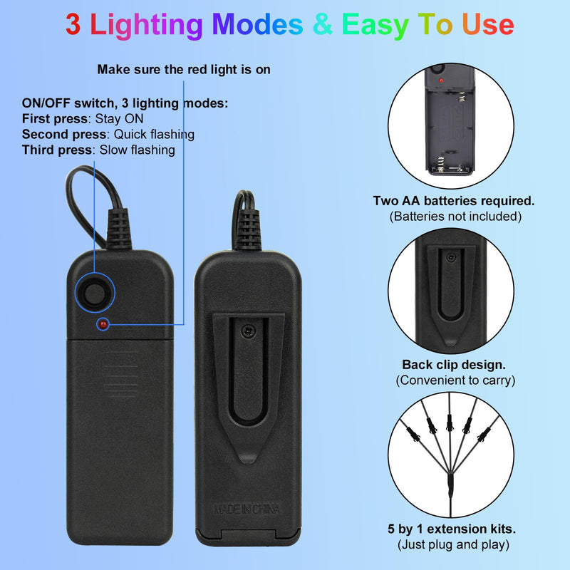 EL Wire Lights Battery Powered 5 by 1 Meter EL Wire Neon Lights 3 Modes 360° Illumination EL Wire Kit Rope Lights Cuttable Electroluminescent Wire for Party DIY Cosplay Costume (Lemon Green) Lemon Green