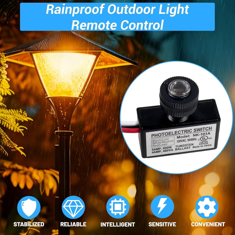 4PCS Photocell Light Control Sensor 105V-130V AC, Dusk to Dawn Auto On/Off Photoelectric Switch, Outdoor Waterproof Photocell Sensor for Outdoor Lighting, 50/60Hz 4pcs