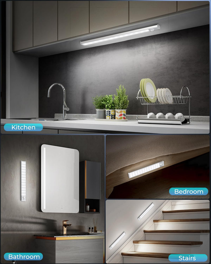 Under Cabinet Lighting - 10.5" Motion Sensor Light Indoor, Magnetic Wireless Closet Lights, Dimmable Led Night Light, Rechargeable Under Counter Lights for Kitchen, Bedroom, Stair, 2 Pack White Light-2 Pack 10.5 inch