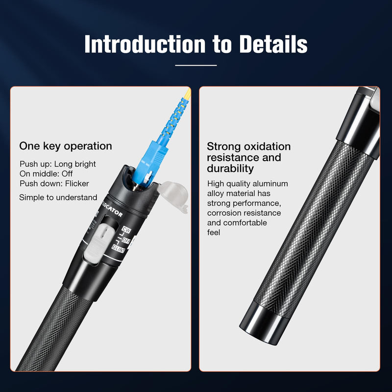 Visual Fault Locator, Fiber Optic Cable Tester Pen, VFL Red Light Tool with FC to LC Adapter & 2.5mm Universal Connector (Black, 80 KM) Black