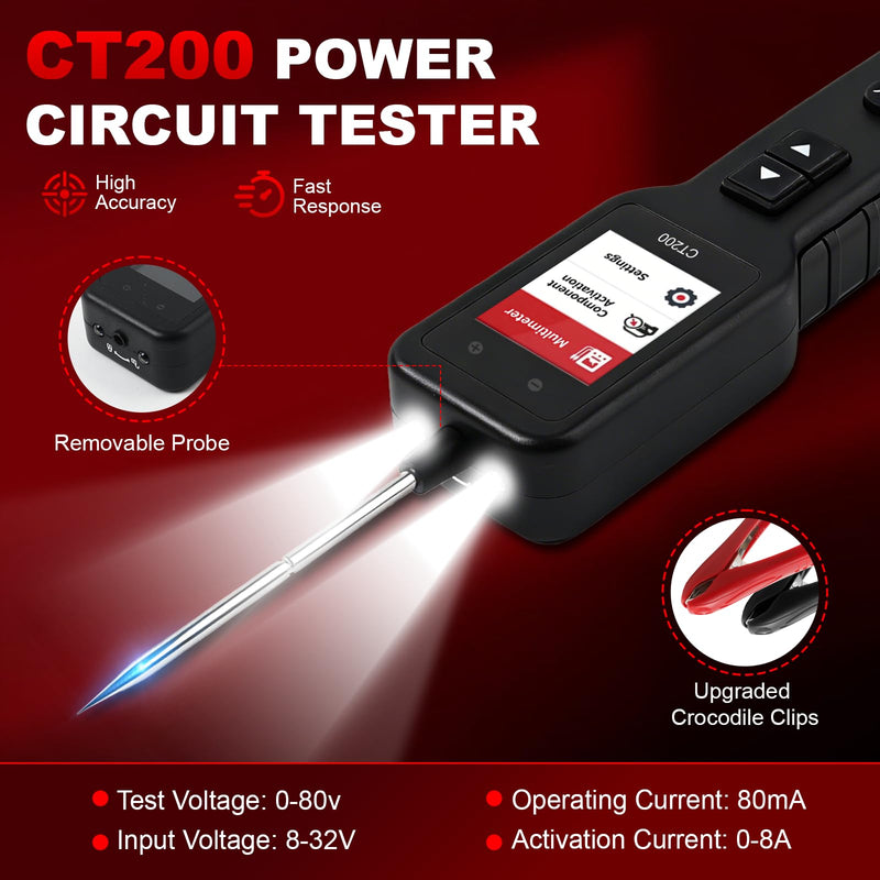 Power Circuit Probe,Colour screen12-24V DC Car Electrical System Diagnostic Test Tool,Electrical Short Open Breaker Circuit Finderand Component Activated，with Multimeter Mode