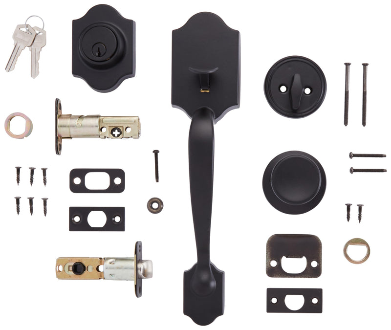 Amazon Basics Front Door Lock Set, Handleset with Tulip Knob, Level Door Handle, Exterior, Single Cylinder,Matte Black, 1-Pack Matte Black 1 Pack