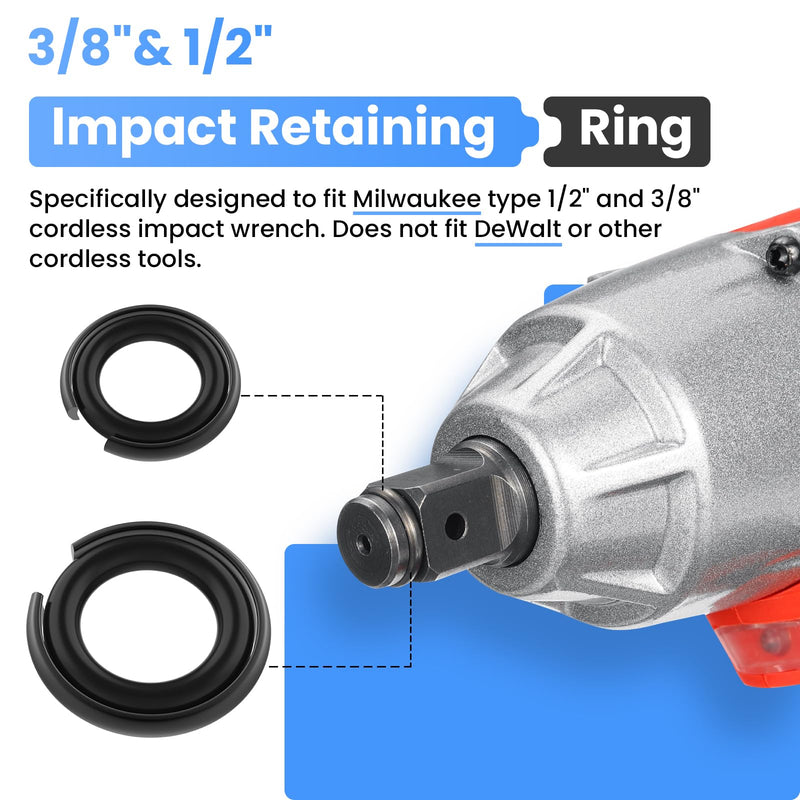 (10+10 Sets) 1/2” and 3/8" Impact Retaining Ring Clip, Friction Ring with O-Ring for Mil-Waukee Electric/Pneumatic Type Impact Wrench 1/2"+3/8"