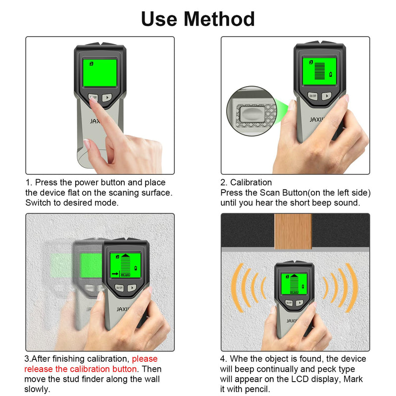 Stud Finder Wall Scanner - 5 in 1 Stud Finder Tool w/Smart Chip and HD LCD Display, Stud Detector Beam Finders for the Center and Edge of Wood AC Wire Metal Studs Joist Pipe (‎Silver Plate) ‎silver Plate