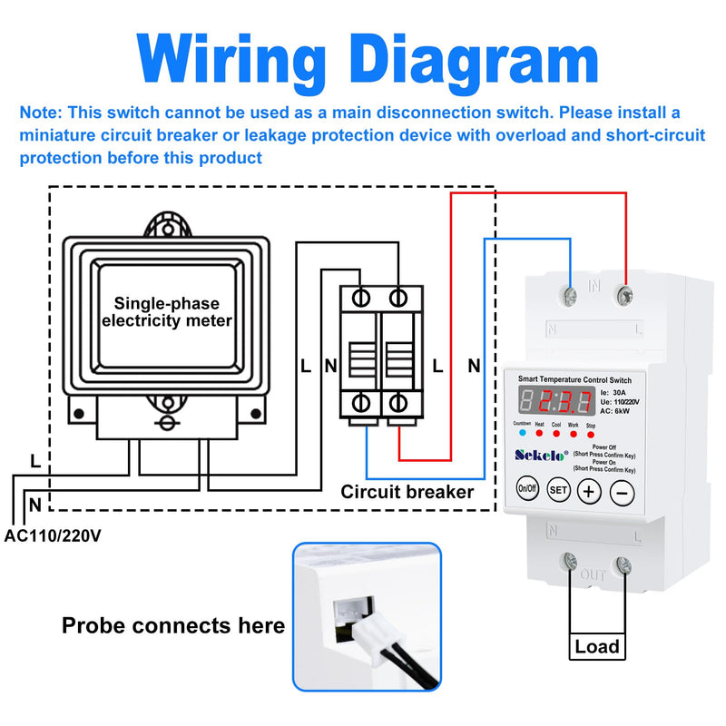 High-Power Temperature Control Switch, Rail-Mounted Digital Thermostat with Real-Time LCD Display for Heating & Cooling, 63A 110/220V, -40°C to 140°C, Ideal for Greenhouses, Aquaculture,Boilers