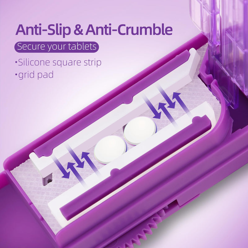 DUBSTAR Pill Cutter Splitter for Small and Tiny Pills, Multiple Pill Cutters for Small or Large Pills, Adjustable Pill Splitter with Centering Device and Blade Guard for Multi Tablets (Purple) Purple