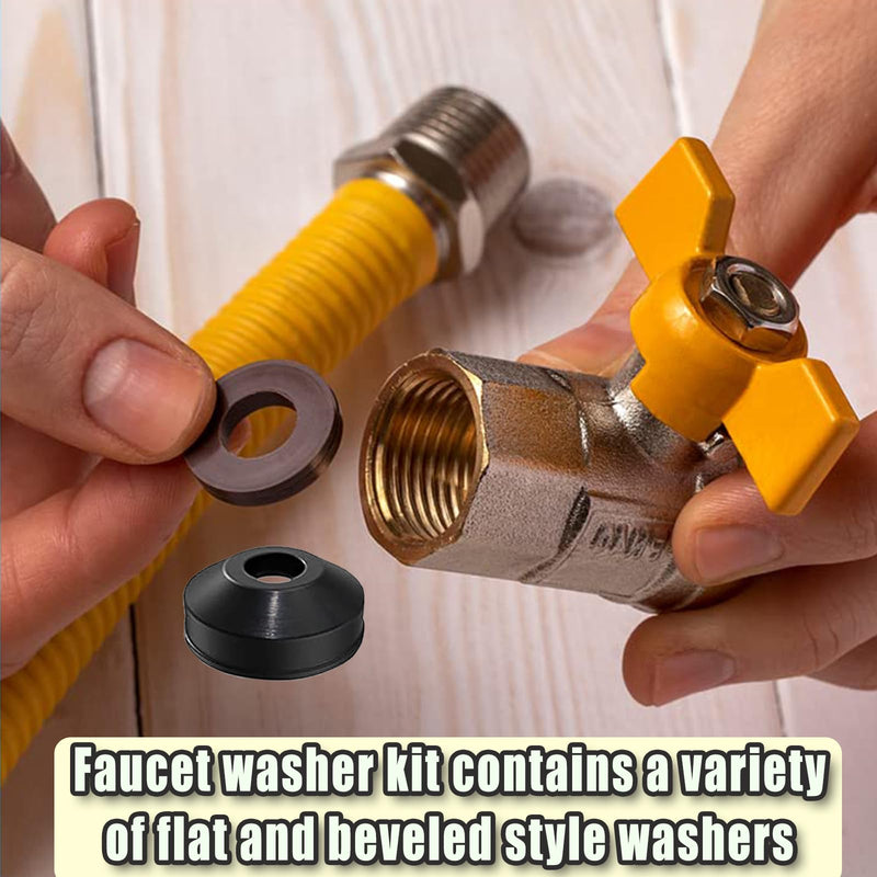48 PCS Faucet Washer Assortment Kit Outdoor Faucet Repair Kit with Brass Screws Flat and Beveled Washers for Use with Assorted Quick-Opening Style Faucets Stem Worn Out Washer Replacements (48 PCS) 48 PCS