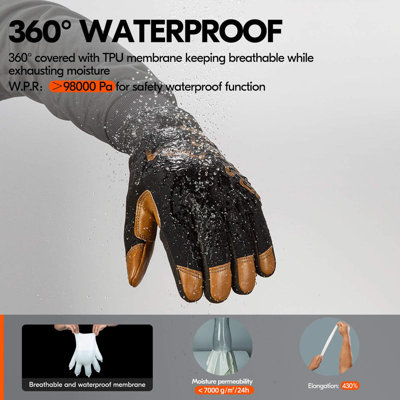 Vgo... 1-Pair -4? or above 3M Thinsulate C100 Winter Warm Waterproof Light Duty Mechanic Glove, High Dexterity, Anti-abrasion, Rigger Glove (Size M, Brown, GA9603FW) 1 Pair - Medium