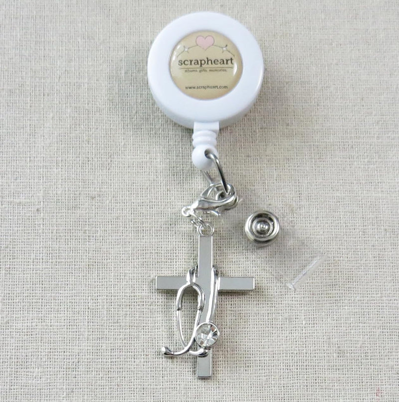 Cross & Stethoscope Badge Charm – Nurse ID Holder, Christian RN LPN CNA Gift, Medical Badge Reel Accessory, Faith Jewelry, Healthcare Worker Gift, Nursing Student Clip