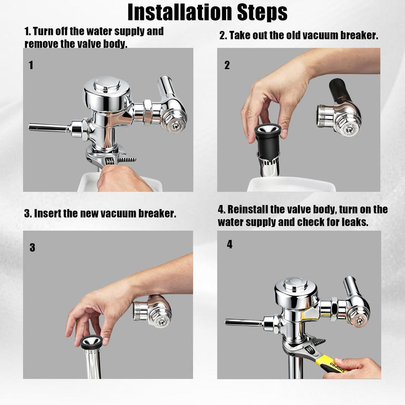 Vacuum Breaker Repair KIT, Compatible With TOTO Repair Fittings, Black, Gum, for Geodorizing and Backflow Prevention of Flush Valve Outlet Pipe 2Pcs 2