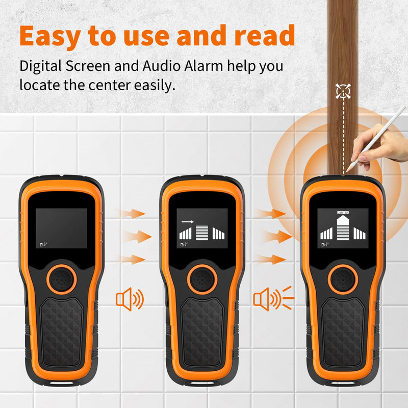 Stud Finder Wall Scanner, Advanced 5-in-1 Detector for Wood, Metal, Joists, Pipes, and AC Wires, Upgraded New version Intelligent Chip, High-Definition LCD Display Screen & Audible Alarm Orange