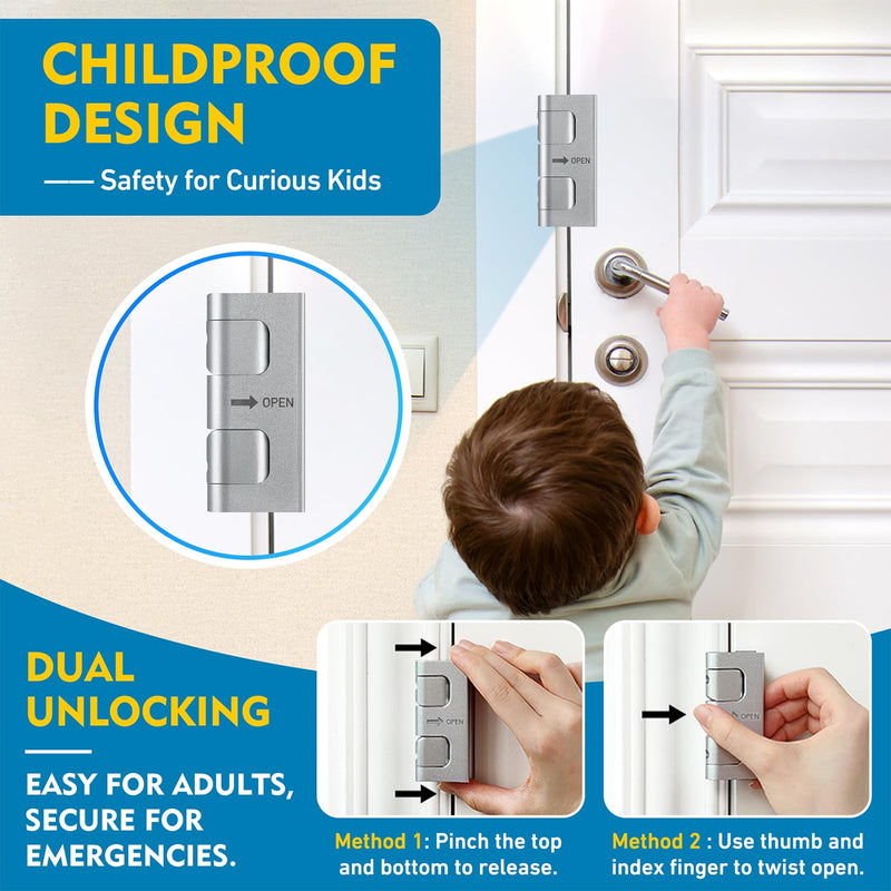 4 Pack 800 lbs Door Reinforcement Lock – Child Proof & Anti-Kick Security Locks for Whole Home Safety – Easy Install Anti-Kick Lock for Inward Doors – Prevents Forced Entry & Unauthorized Access 4 Pack