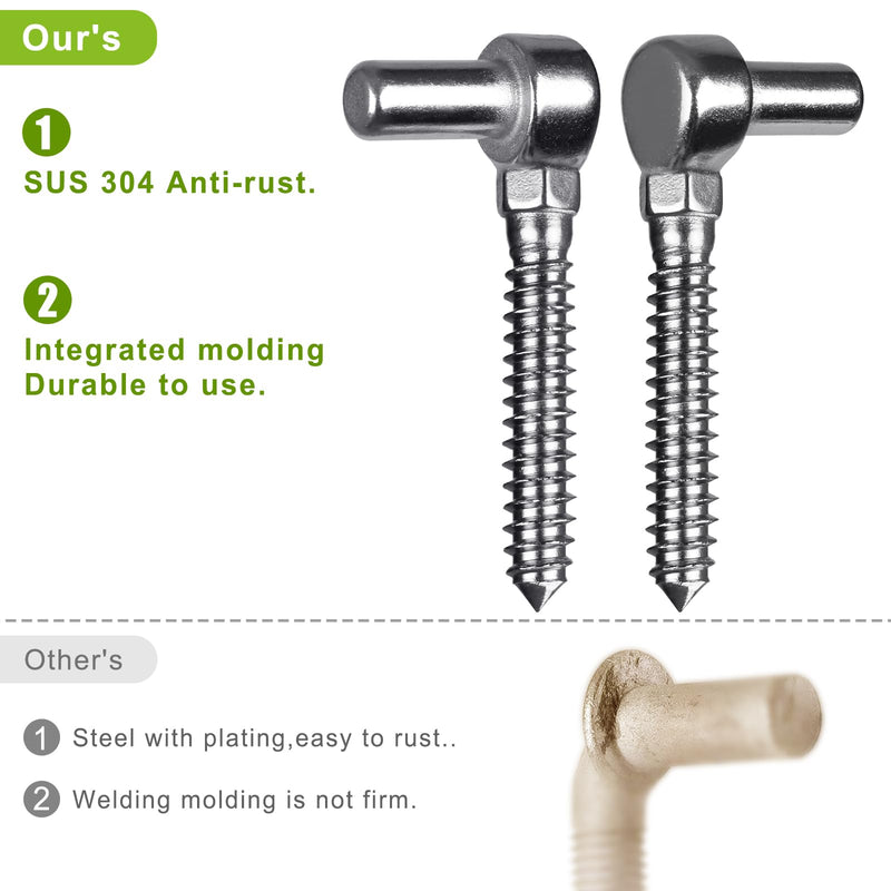 One-Piece Molding Chain Link Lag Screw Hinge, 304 Stainless Steel Post Side Wood Bolt Hinges for Wooden Gate or Post, Screw in Pin Hinge 5/8'' Lag Bolt Hinge (2Pcs, M16) M16-Eye Hinge-2pcs